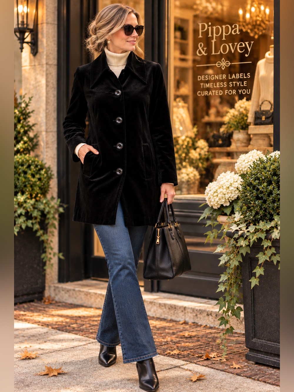 Karen Kane Black Velvet Coat | Oversized Collar | Size M
